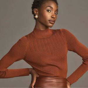 Anthropologie Long-Sleeve Corset Turtleneck Sweater Women’s Size XS Ribbed Knit